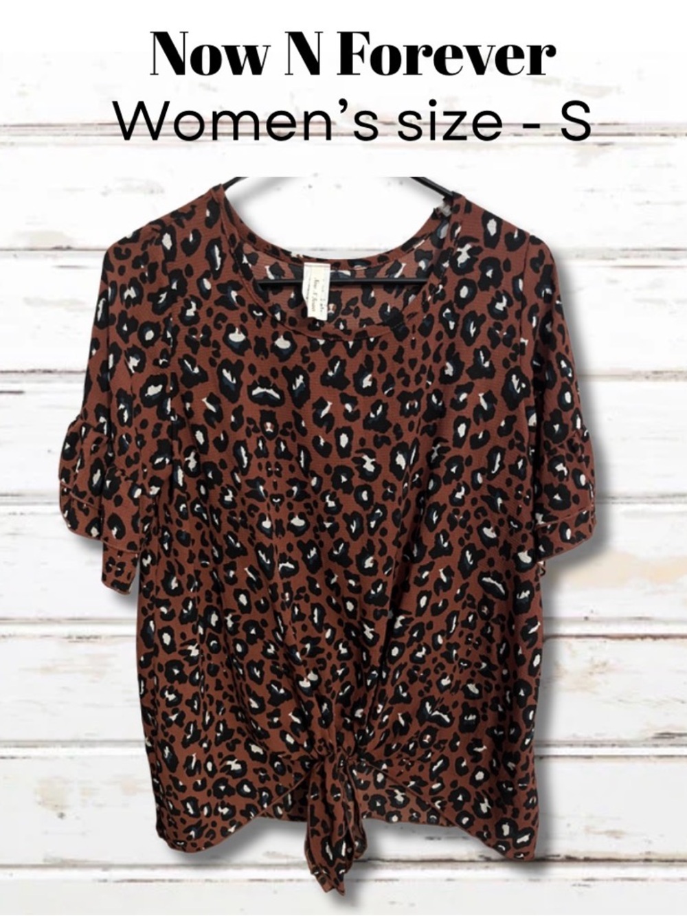 Forever 21 Brown Leopard Print Short Sleeve Tie-Front Top